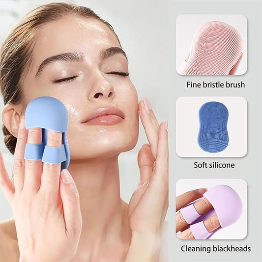 Soft Fingers Silicone Cleansing Brush, 2024 New Gentle Non-Slip Facial Exfoliator Massage Scrubber, Mini Handheld Face Scrubber for Women (Blue-1pcs)