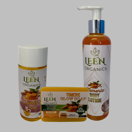 Leen's Organic Turmeric Glow Kit - Glow Soap, Glow Oil & Lotion for Radiant Skin